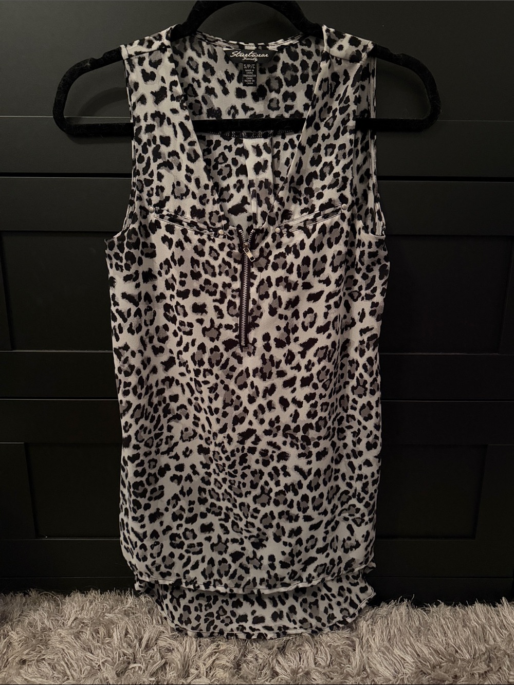 Streetwear Society Black and White Leopard Print Zip-Front Cami